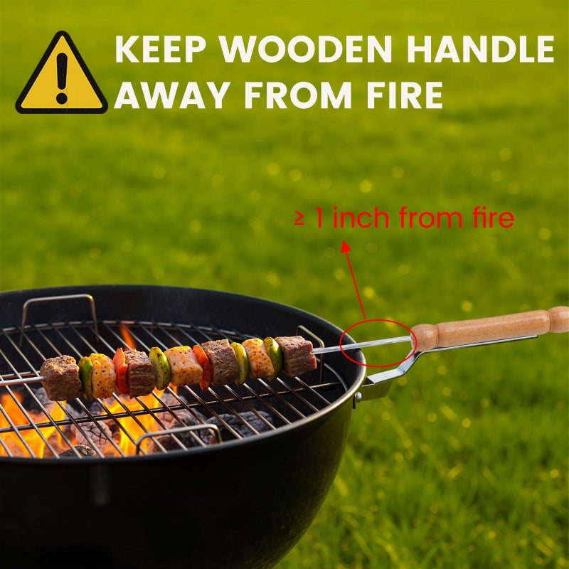 HAKSEN 12 PCS Skewers for Grilling, Kabob Skewers with Wood Handle, Reusable BBQ Barbecue Sticks for Marshmallow, Hot Dog, Meat, Vegetable, Camping Cookware Grill Cooking, 11.7" (Including Handle) - Image 3